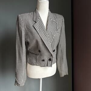 Vintage KGR Women's 6 B&W Houndstooth Double Breasted Retro Blazer Classic 80's
